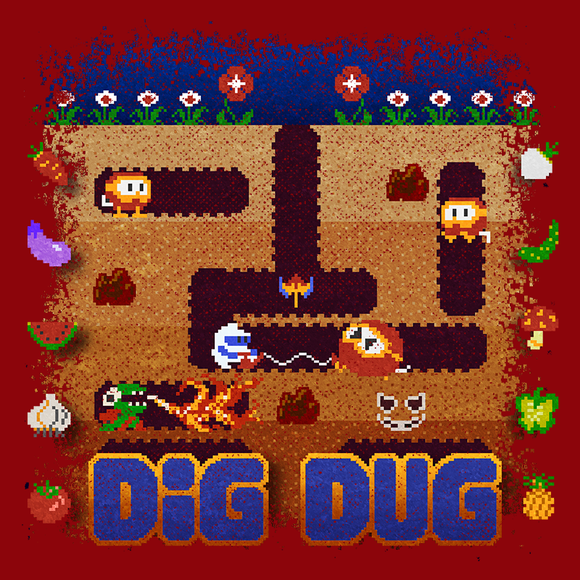 Dig Dug - Video Game Pixel T-Shirts & Retro Gaming Tees! NES, Nintendo, Nintendo Shirts, Pixel, 8-Bit, 80s, 1980s, 1990s, 90s, Retro, Pixel Retro, Dig Dug, Namco, Maze, Taizo Hori, Pookas, Fygars, Galaga, Mr Driller, 1982, Kari LikeLikes, Women, Men, Kids, Cotton, Tank, Long Sleeved, Shirt