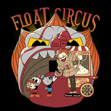 Float Circus - Retro and Pixel Video Game T-shirts - It, Pennywise, Cuphead, Circus, Xbox, Shooter, Mugman, Clown, T-Shirt, Women, Men, Game, Geek, Nerd, Movie Game Mashup, Animation, Popcorn